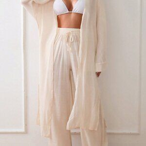 Apricot Women's Long Sleeve Open Front Long Kimono Cover Up